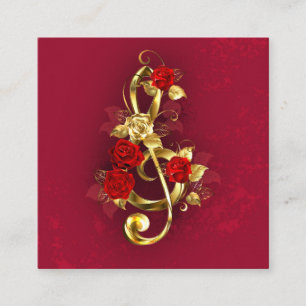 Carte D'accompagnement Golden Treble Clef avec fleurs Roses