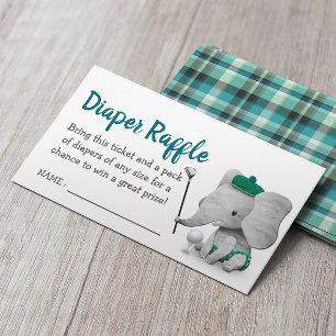 Carte D'accompagnement Golf Boy Elephant Baby shower Diaper Raffle
