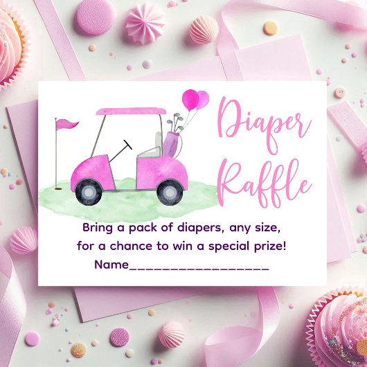 Carte D'accompagnement Golf Rose Baby shower fille Déchets Raffle
