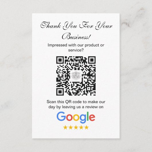 Carte D'accompagnement Google Avis | Business Review Link QR Code (Devant)
