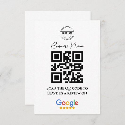 Carte D'accompagnement Google Avis de commerce Lien de notation QR Code n (Devant / Derrière)