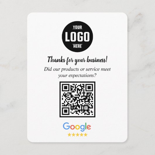 Carte D'accompagnement Google Reviews QR Code Business Enclosure Card (Devant)