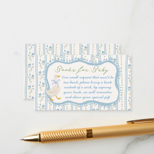 Carte D'accompagnement Goose nursery rhymes baby shower book request (Devant/Arrière en situation)