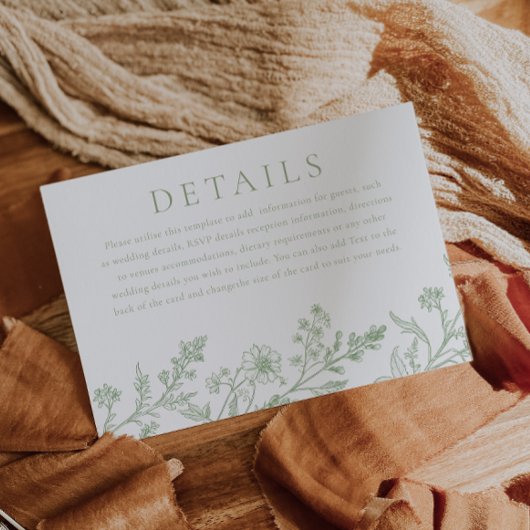 Carte D'accompagnement Gorgeous Sage Line Art Wedding Details