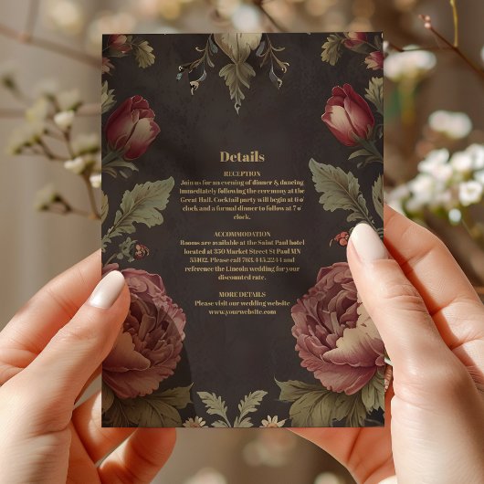 Carte D'accompagnement Goth Floral Mariage victorien