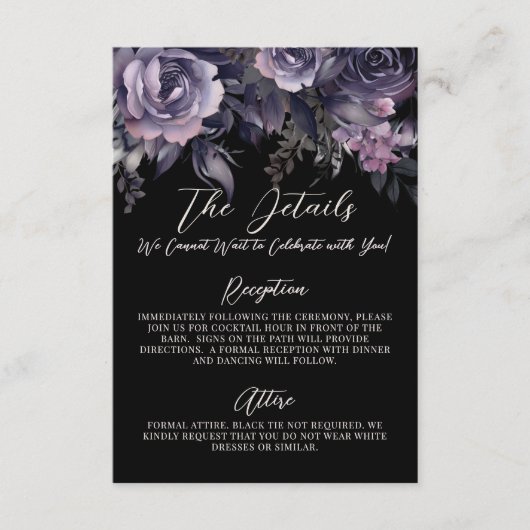 Carte D'accompagnement Gothic Floral Wedding Details (Devant)