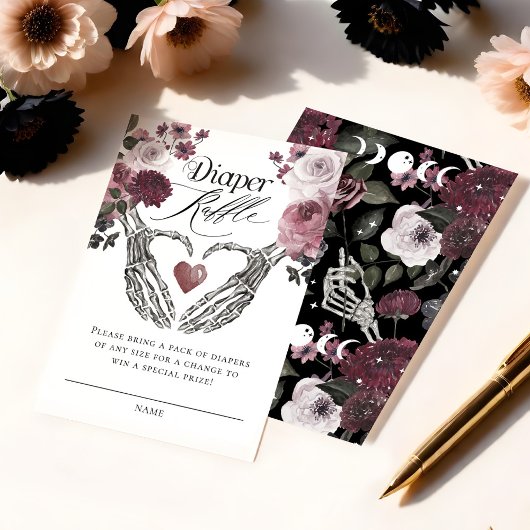Carte D'accompagnement Gothique Floral Squelette Mains Baby Diaper Raffle