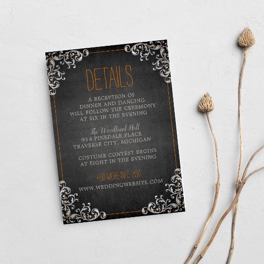 Carte D'accompagnement Gothique Flourish Halloween Mariage foncé
