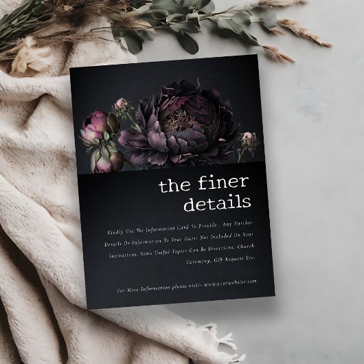 Carte D'accompagnement Gothique foncé violet noir pivoine Détails du Mari