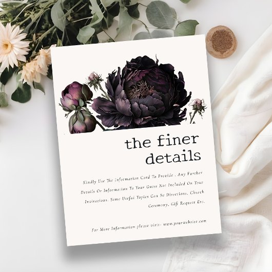 Carte D'accompagnement Gothique foncé violet noir pivoine Détails du Mari