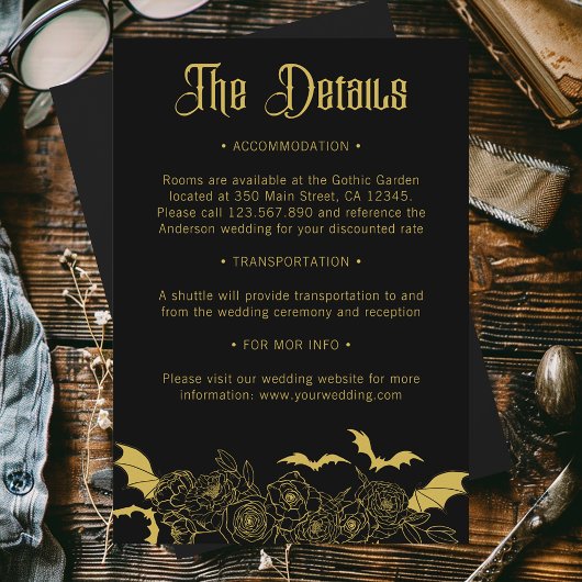Carte D'accompagnement Gothique Glam Black Gold Détails du Mariage