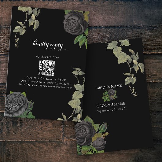 Carte D'accompagnement Gothique Halloween Rose noir Mariage