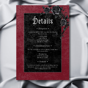 Carte D'accompagnement Gothique noir corbeau Rose Bourgogne Mariage Détai