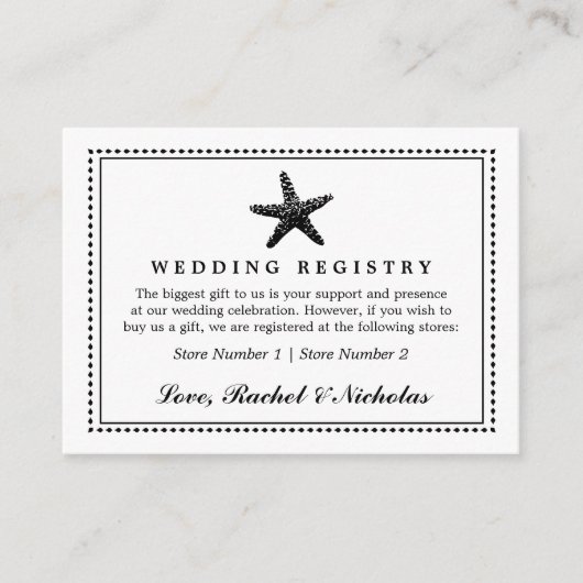 Carte D'accompagnement Graceful Starfish Classic Black | Registre de cade (Devant)