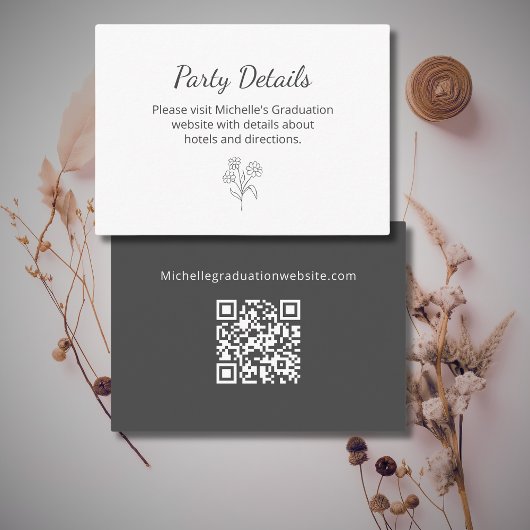 Carte D'accompagnement Graduation Party Details Code QR Simple Botanique