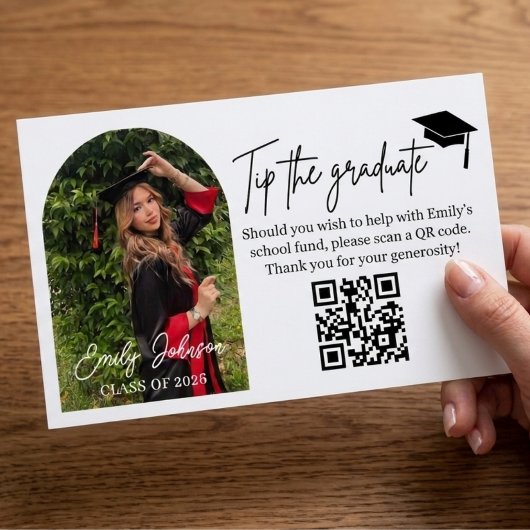 Carte D'accompagnement Graduation Tip Card QR Code Money Gift