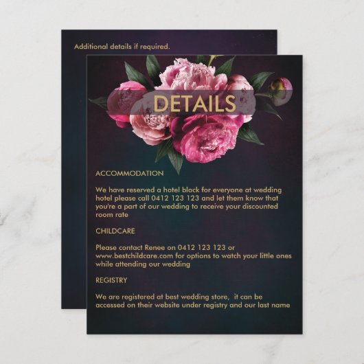 Carte D'accompagnement Gras rose moderne pivoine Mariage chic (Devant / Derrière)