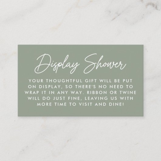 Carte D'accompagnement Gras Script Sage Vert Baby shower Affichage douche (Devant)
