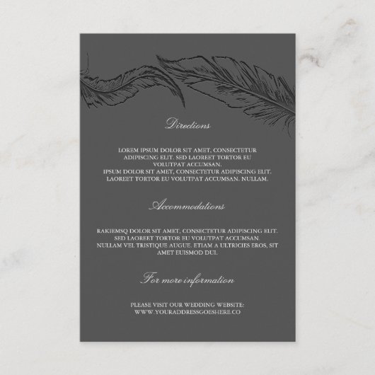 Carte D'accompagnement Gray Elegant Feathers Détails du Mariage (Devant)