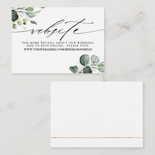 Carte D'accompagnement Green and Eucalyptus Mariage Détails Website (Devant / Derrière)