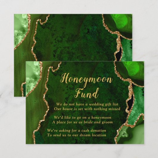 Carte D'accompagnement Green and Gold Agate Honeymoon Fund (Devant / Derrière)