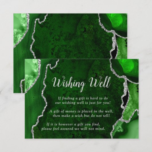 Carte D'accompagnement Green and Silver Agate Wedding Wishing Well (Devant / Derrière)