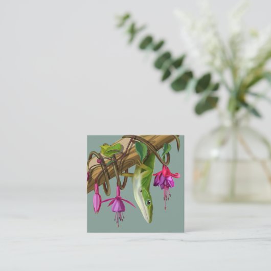 Carte D'accompagnement Green anole with Fuchsias  (Debout devant)