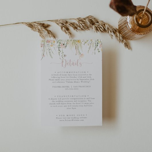 Carte D'accompagnement Green Boho Fleur sauvage Détails Mariage