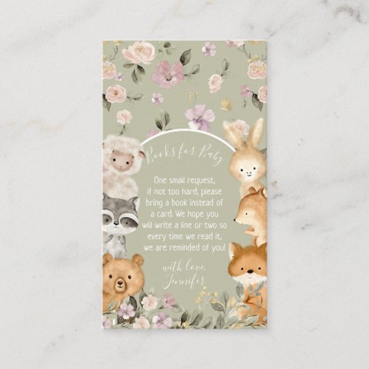 Carte D'accompagnement Green Botanical Forest Animaux Livres pour bébé (Devant)