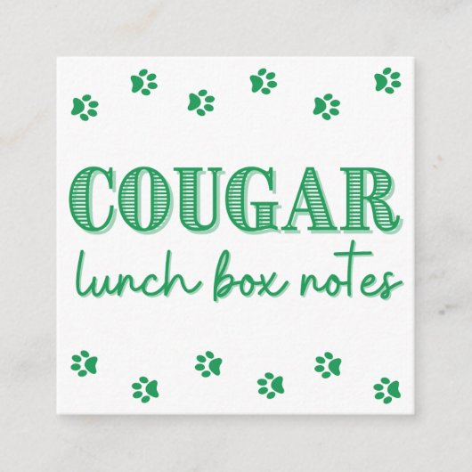 Carte D'accompagnement Green Cougar Print Name Lunch Box Notes (Devant)