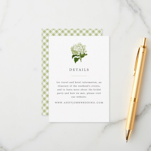 Carte D'accompagnement Green et White et Hydrangea Détails (Devant/Arrière en situation)