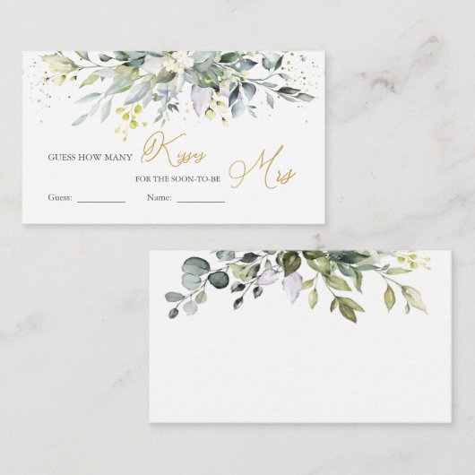 Carte D'accompagnement Green Eucalyptus Devinez combien de baisers dans J (Devant / Derrière)