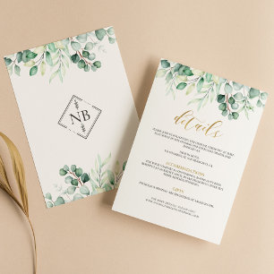 Carte D'accompagnement Green Eucalyptus Gold Détails Mariage Élégant