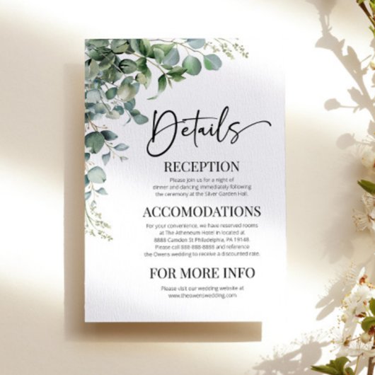 Carte D'accompagnement Green Eucalyptus Modern Mariage Détails
