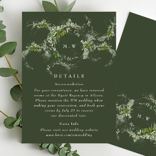 Carte D'accompagnement Green Eucalyptus Wreath Monogram Détails du Mariag