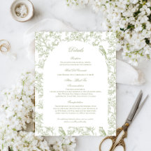 Green Floral and Bird Toile Enclosure Cards