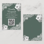 Carte D'accompagnement Green Floral Lace QR Code RSVP Mariage Website (Devant / Derrière)