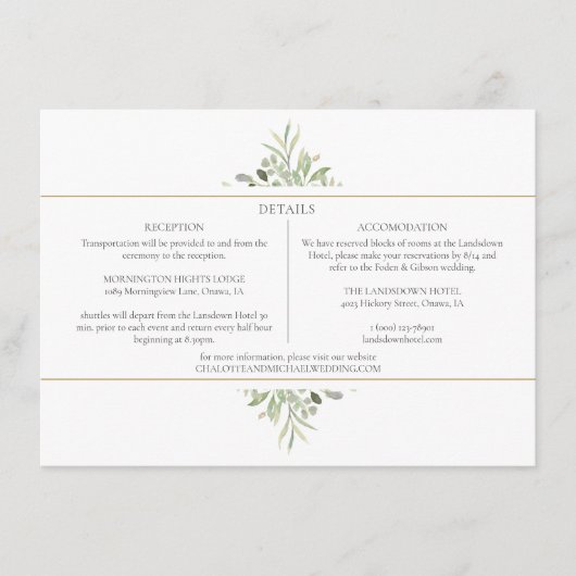 Carte D'accompagnement Green Foliage Détails du Mariage Information (Devant)