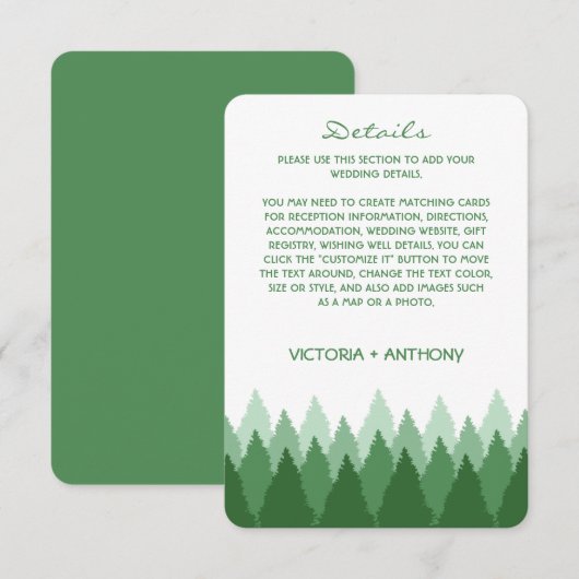 Carte D'accompagnement Green Forest Range Woodland Détails du Mariage (Devant / Derrière)