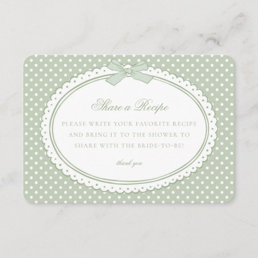 Carte D'accompagnement Green Gingham Coquette Bow Share a Recipe (Devant)