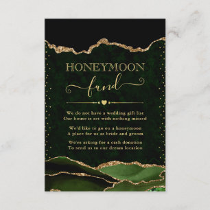 Carte D'accompagnement Green & Gold Agate Mariage Honeymoon Fund