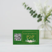 Carte D'accompagnement Green Gold Floral RSVP QR Code Mariage site Web (Debout devant)
