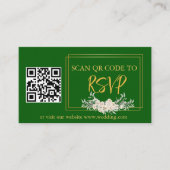 Carte D'accompagnement Green Gold Floral RSVP QR Code Mariage site Web (Devant)