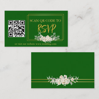 Carte D'accompagnement Green Gold Floral RSVP QR Code Mariage site Web