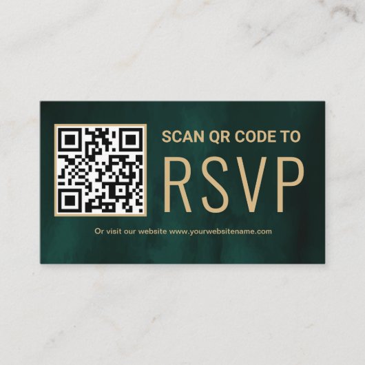Carte D'accompagnement Green Gold Online QR Code RSVP Mariage Website (Devant)