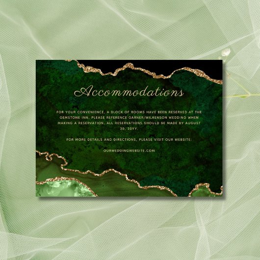 Carte D'accompagnement Green Gold Parties scintillant Agate Mariage Héber