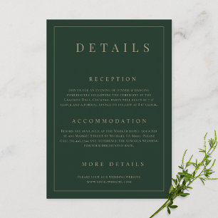 Carte D'accompagnement Green & Gold Simple Détails du Mariage officiel