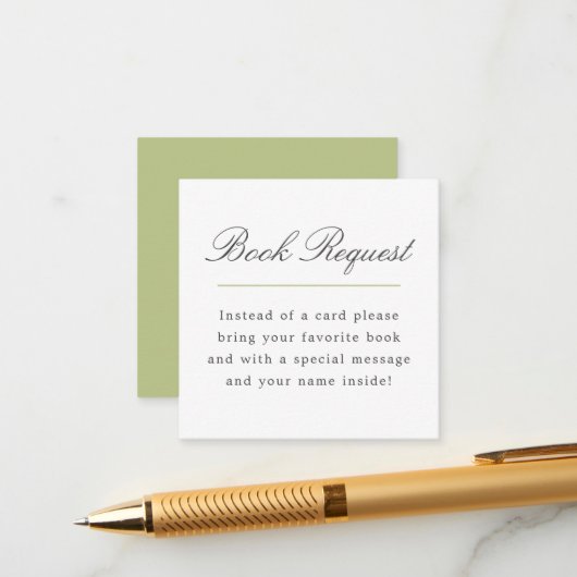 Carte D'accompagnement Green Grand Millennial Book Request Baby shower (Devant/Arrière en situation)