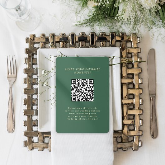 Carte D'accompagnement Green Minimalist Elegant QR Code Mariage Photos