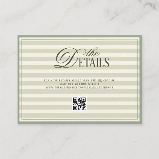 Carte D'accompagnement Green Old Money Wedding QR code Details (Devant)